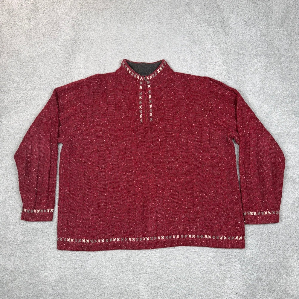 Woolrich Womens XL Ruby Heather Red Quarter Zip Wool Blend Embroidered Sweater‎